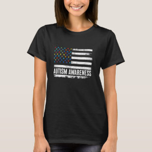 Autism Awareness Dad Mum USA Flag Support Autistic T-Shirt
