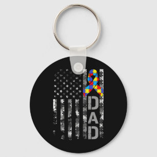 Autism Awareness Dad Usa Flag Fathers Day 1 Key Ring