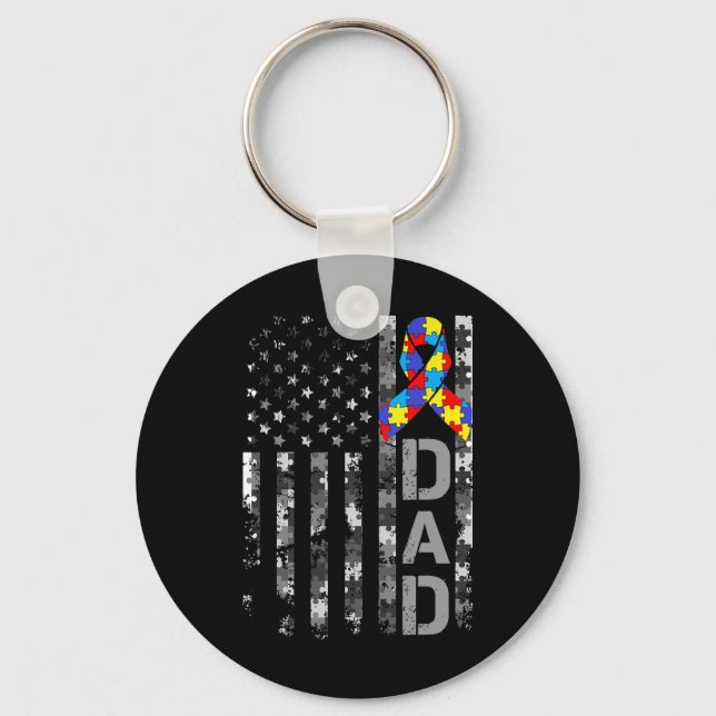 Autism Awareness Dad Usa Flag Fathers Day 1  Key Ring (Front)