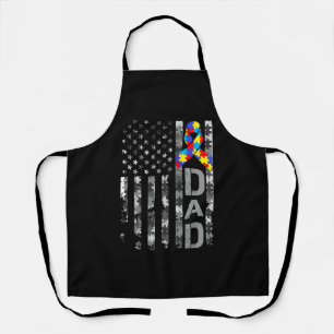 Autism Awareness Dad USA Flag Fathers day Apron