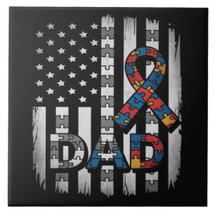 Autism Awareness Dad USA Flag Fathers Day Ceramic Tile
