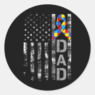 Autism Awareness Dad Usa Flag Fathers Day  Classic Round Sticker