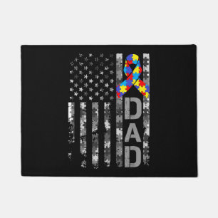 Autism Awareness Dad USA Flag Fathers day Doormat
