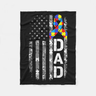 Autism Awareness Dad USA Flag Fathers Day Fleece Blanket