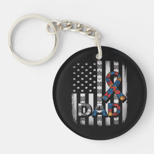Autism Awareness Dad USA Flag Fathers Day Key Ring