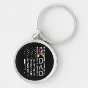 Autism Awareness Dad USA Flag Fathers day Key Ring