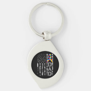 Autism Awareness Dad USA Flag Fathers day Key Ring