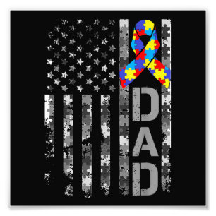 Autism Awareness Dad USA Flag Fathers day Photo Print