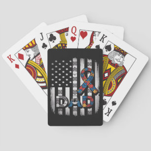 Autism Awareness Dad USA Flag Fathers Day Playing Cards