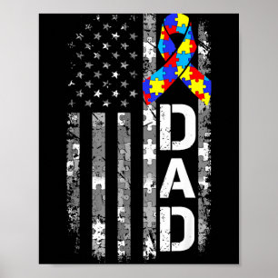 Autism awareness dad usa flag fathers day  poster