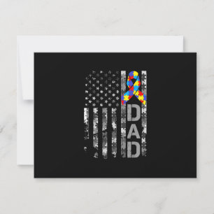 Autism Awareness Dad USA Flag Fathers day RSVP Card