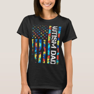 Autism Awareness Dad Usa Flag Fathers Day  T-Shirt