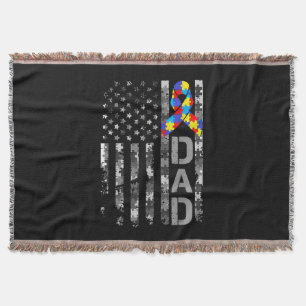 Autism Awareness Dad USA Flag Fathers day Throw Blanket