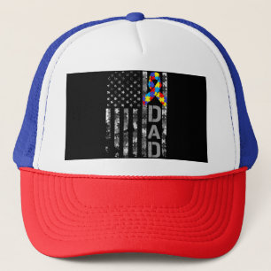 Autism Awareness Dad USA Flag Fathers day Trucker Hat