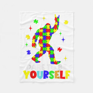 Autism Awareness Dare to Be Bigfoot Mens Kids Boys Fleece Blanket