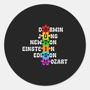 Autism Awareness Darwin Jung Newton Einstein Ediso Classic Round Sticker