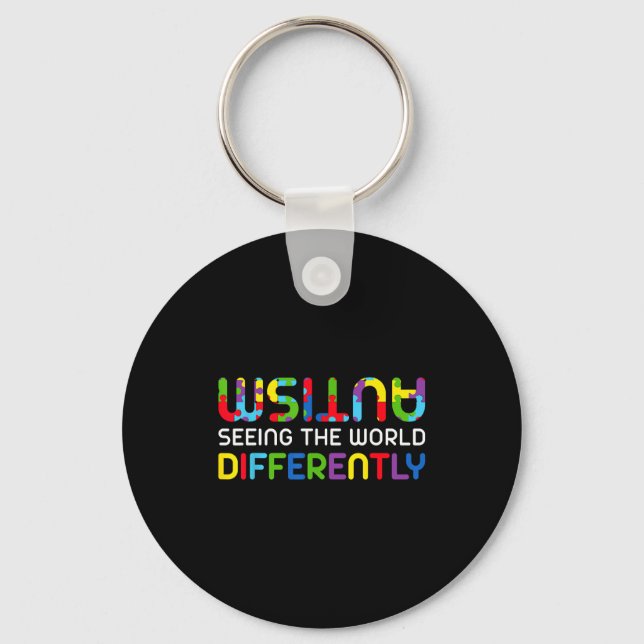 Autism Awareness Day Autistic World Differently Up Key Ring (Front)