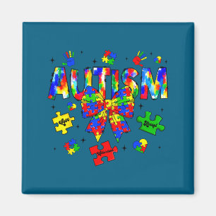 Autism awareness day coquette bow puzzle pieces magnet