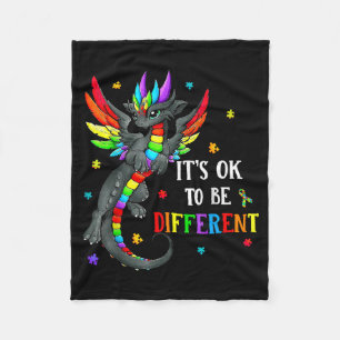 Autism Awareness Day Dragon Gift, Its Ok To Be Dif Fleece Blanket