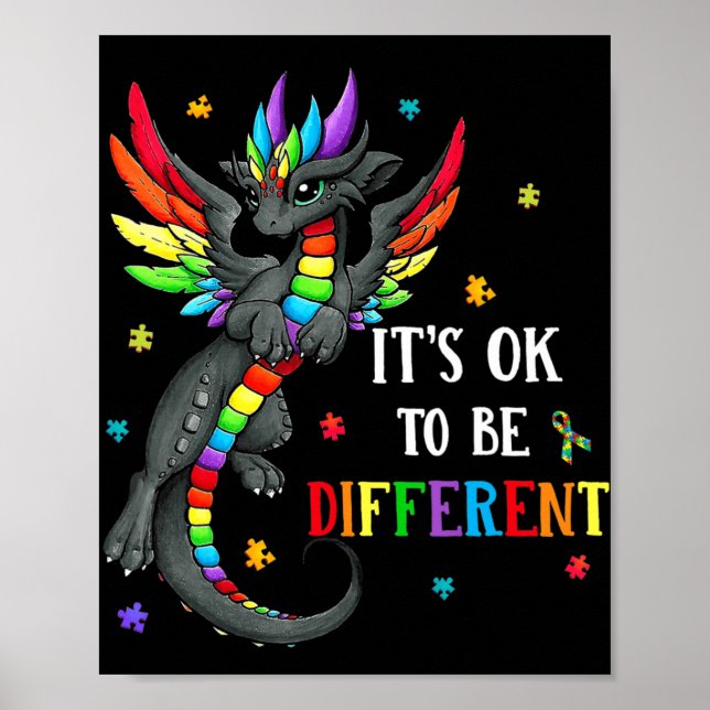 Autism Awareness Day Dragon Gift It's Ok To Be Dif Poster (Front)