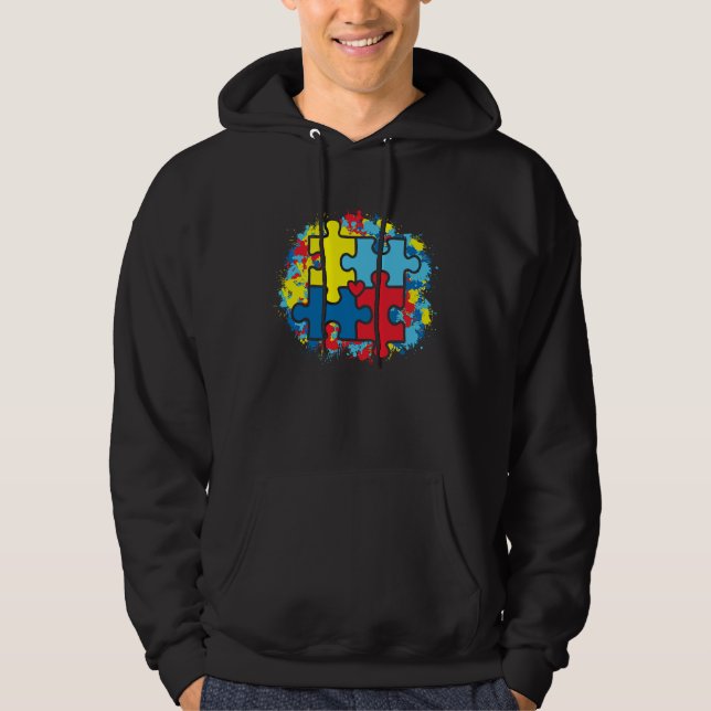 Autism Awareness Day Vintage Puzzle Autism  2 Hoodie (Front)