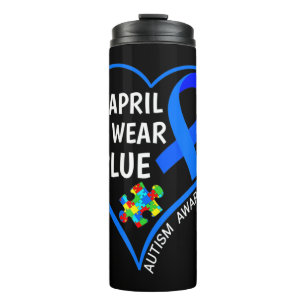 Autism awareness design with Autism ribbon and hea Thermal Tumbler