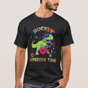 Autism Awareness Dino Rex Rockin To Different Tune T-Shirt