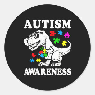 Autism awareness dino t-rex dinosaur puzzle women classic round sticker