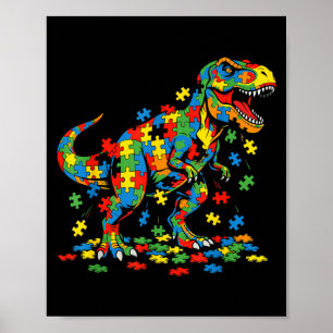 Autism awareness dinosaur colourful puzzle autisti poster