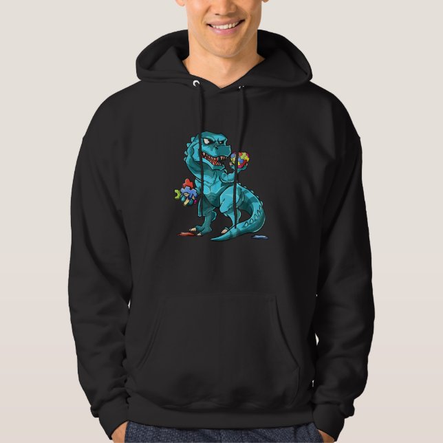 Autism Awareness Dinosaur Heart Puzzle Pieces Hoodie (Front)