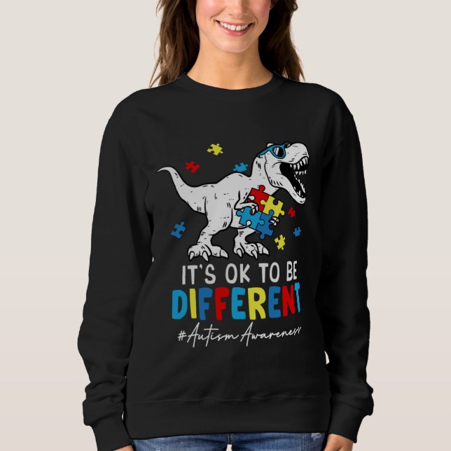 Autism Awareness Dinosaur Rex It s Ok To Be Differ Sweatshirt (Front)