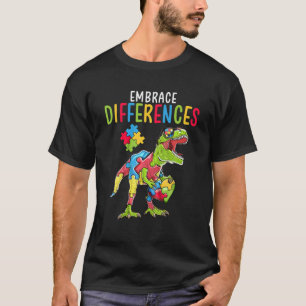 Autism Awareness Dinosaur T Rex Heart Puzzle Piece T-Shirt