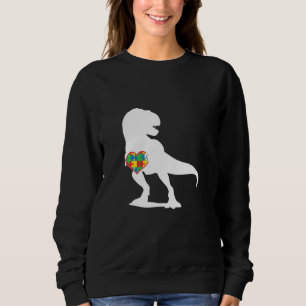 Autism Awareness Dinosaur T Rex Puzzle Heart Sweatshirt