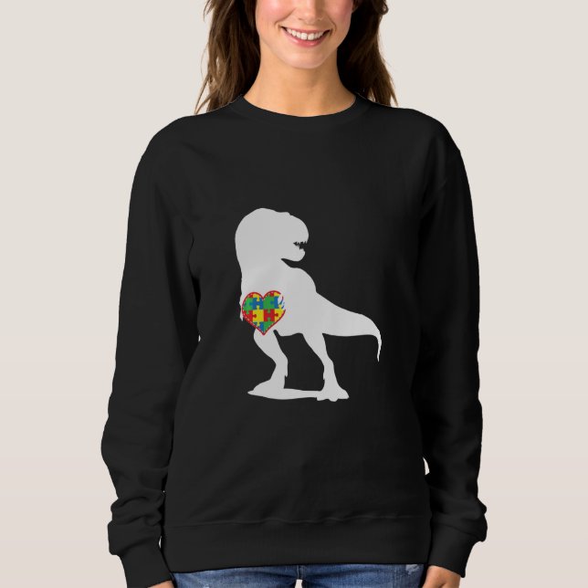 Autism Awareness Dinosaur T Rex Puzzle Heart Sweatshirt (Front)