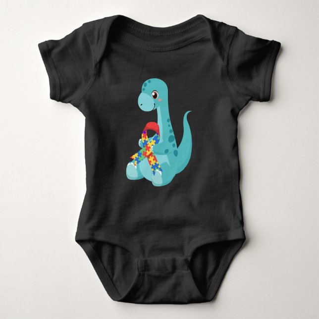 Autism Awareness Dinosaurs Baby Bodysuit (Front)