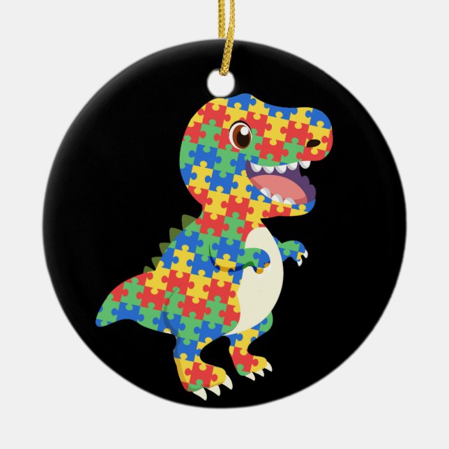 Autism Awareness Dinosaurs Ceramic Ornament (Front)