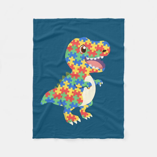 Autism Awareness Dinosaurs Fleece Blanket (Front)