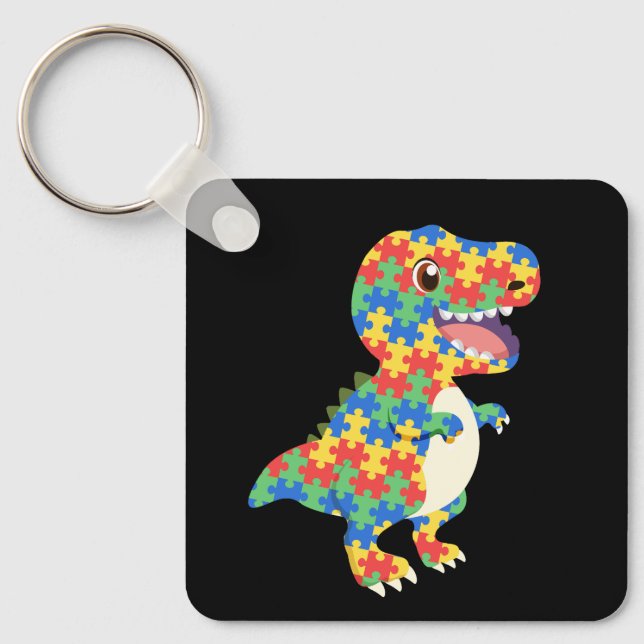 Autism Awareness Dinosaurs Key Ring (Front)