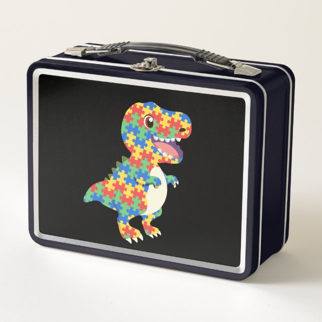Autism Awareness Dinosaurs Metal Lunch Box (Front)
