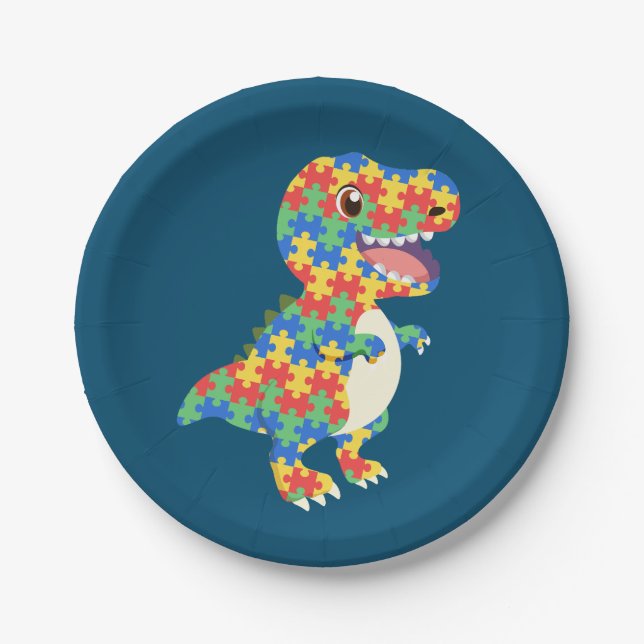 Autism Awareness Dinosaurs Paper Plate (Front)
