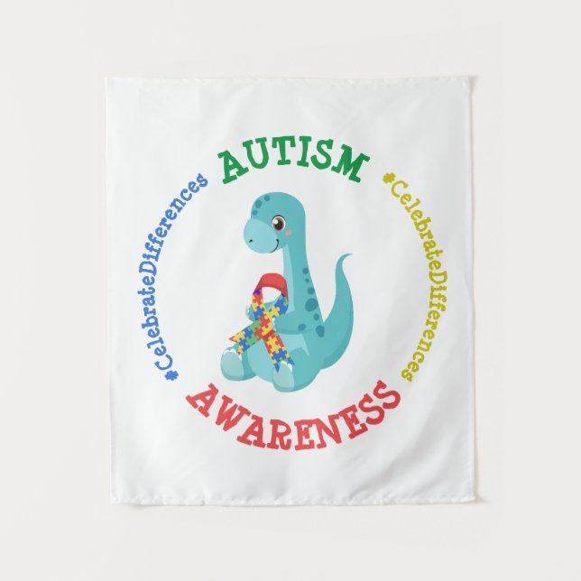Autism Awareness Dinosaurs Tapestry (Front)
