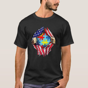 Autism Awareness Distressed American Flag Puzzle H T-Shirt