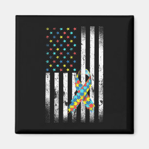 Autism Awareness Distressed American Flag Puzzle R Magnet