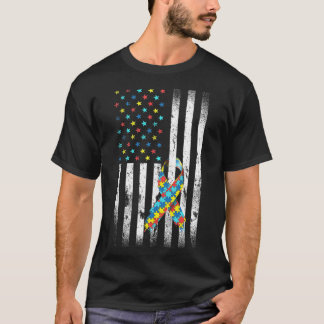 Autism Awareness Distressed American Flag Puzzle R T-Shirt