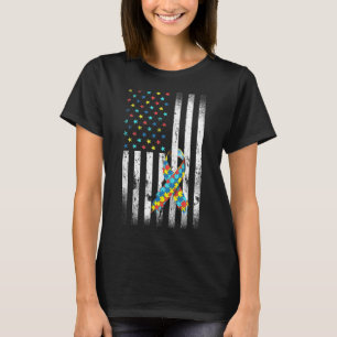 Autism Awareness Distressed American Flag Puzzle R T-Shirt