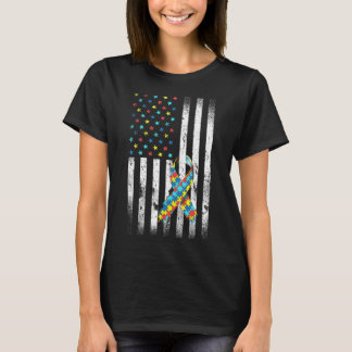 Autism Awareness Distressed American Flag Puzzle R T-Shirt