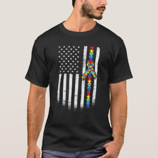 Autism Awareness Distressed American Flag Puzzle R T-Shirt