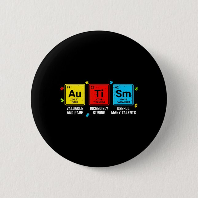 Autism Awareness Elements Periodic Table ASD Men 6 Cm Round Badge (Front)
