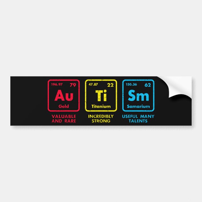 Autism Awareness Elements Periodic Table Bumper Sticker (Front)