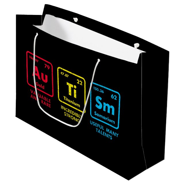 Autism Awareness Elements Periodic Table Large Gift Bag (Front Angled)